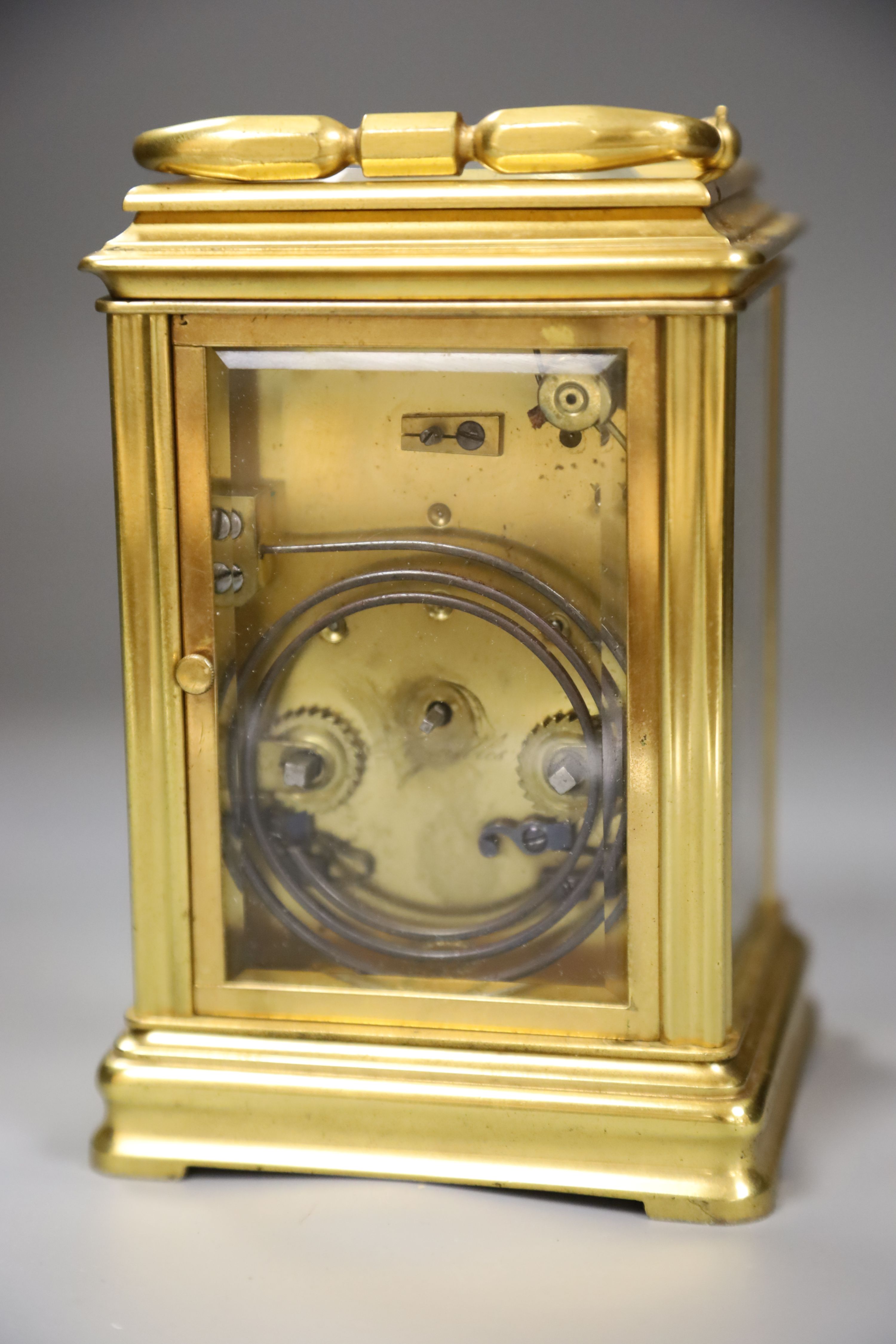 A large late 19th century French brass carriage clock, height 15cm